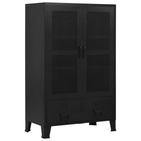 Office Cabinet with Mesh Doors Industrial Black 29.5"x15.7"x47.2" Steel