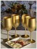 Designer Metallic Gold Color Acrylic Wine Glasses Set of 4 (12oz), Premium Quality Unbreakable Stemmed Acrylic Wine Glasses for All Purpose Red or Whi