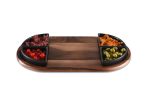 Charcuterie/ Serving Tray w/ 4 black triangular ceramic bowls